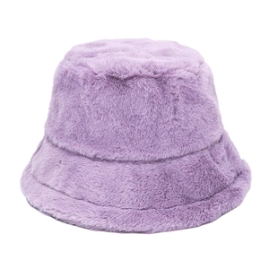 Women's cozy purple plush bucket hat in soft faux fur for winter warmth and fashion