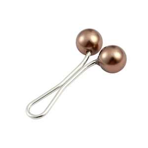 U-shaped scarf clip with silver metal pin and dual bronze metallic spherical beads