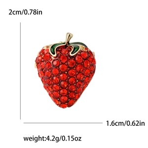 Sparkling strawberry brooch with red crystals and green leaves, 2cm size specifications