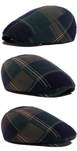 Vues détaillées montrant la construction multi-panneaux et le motif à carreaux de la casquette
