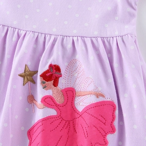Robe en tricot à pois violets pour filles avec broderie détaillée de fée
