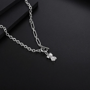 Silver bear pendant necklace with titan steel link chain and T-bar clasp for unisex style