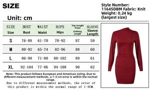 Size chart detail for long sleeve dress with waist measurements in centimeters and inches
