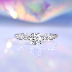 925 silver 5mm moissanite ring with petal setting and round cut diamond accents