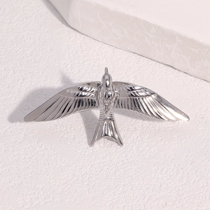 Vintage stainless steel open ring featuring a silver flying bird swallow design