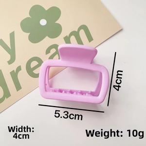 Pink matte square hair claw clip detail with 5.3cm length and 4cm width specifications