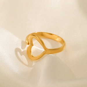 Minimalist Hollow Heart Stainless Steel Ring For Women Adjustable Open Band INS Style Jewelry Gift