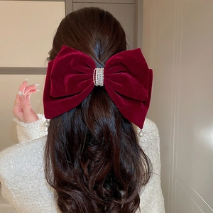 Pince À Cheveux Nœud En Velours Grande Strass Pendentif Künstliche Perle Élégant Rétro Français Accessoire Pour Femmes