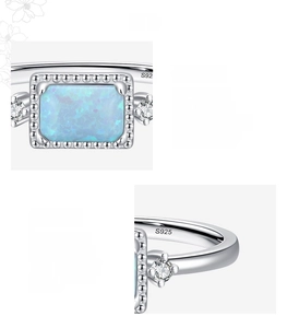 Macro detail of gold-plated 925 silver ring featuring blue opal and S925 hallmark