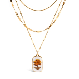 Collier multicouche en acier inoxydable doré 18 carats avec pendentif arbre de vie