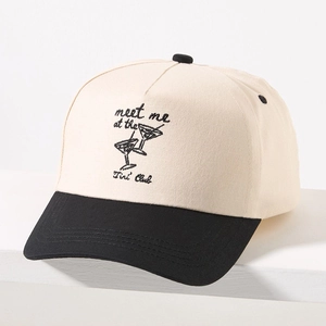 Baseball Cap Embroidered Meet Me At The Tini Club Cocktail Glasses Color Block Cotton Twill Adjustable Curved Brim Hat