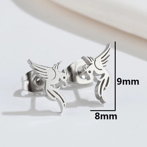 Elegant 9mm silver bird stud earrings with a minimalist hollow phoenix design