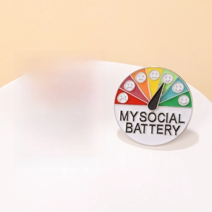 Sliding social battery enamel pins in gold and silver finish for energy tracking