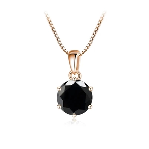 Rose gold 925 sterling silver necklace with a round black moissanite pendant