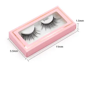 Natural thick synthetic false eyelashes in pink window box with model D1601