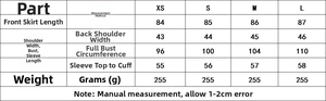 Size guide table for casual plaid mini dress showing length, shoulder, bust and sleeves
