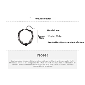 Multi-strand black cord choker with large round bead and iron metal extension chain