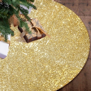 Sequin Christmas Tree Skirt Round Sparkling Sequin Fabric Holiday Home Floor Decoration Ornament Elegant Party Decor