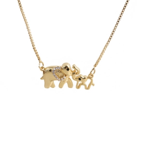 Golden elephant pendant necklace with zircon-studded ears and elegant box chain