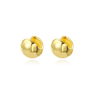 Polished gold hollow spherical huggie earrings with minimalist geometric design