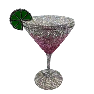 Luxury martini cocktail glass shaped evening clutch bag with pink gradient rhinestones