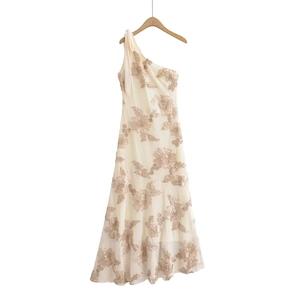 Robe Maxi Monofidelle Dentelle Maille Broderie Florale Élégant Nœud Papillon Fête Robe De Soirée Pour Femmes