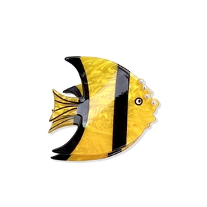 Tropical angelfish hair claw in yellow marble acetate with elegant pearl detail