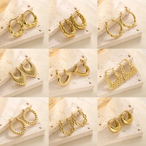Boucles D'oreilles Créoles En Acier Titane Plaqué Or 18K Géométrique Texturé Minimaliste Bijoux Pour Femmes Hypoallergénique
