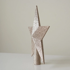 Champagne gold glitter Christmas tree topper star with elegant cylindrical base mount