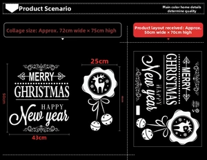 Détail de stickers de Noël avec rennes et flocons, incluant dimensions et mise en page