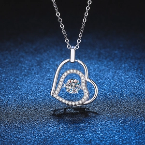 Dancing Heart Pendant Necklace 925 Sterling Silver Moissanite Double Layer Heart Shape Jewelry For Women Gift
