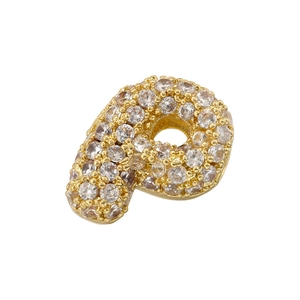 Macro shot of bubble letter P pendant with sparkling 5A cubic zirconia and gold plating