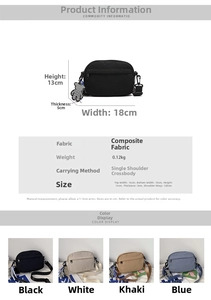 Detailed size specifications for the nylon crossbody bag with dimensions and bear charm