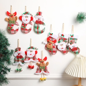 Christmas plush ornaments set with Santa, Snowman and Reindeer for holiday wall hanging decoration