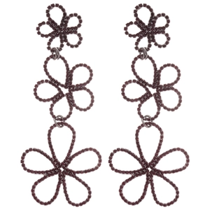 Sparkling dark red flower drop earrings with hollow petals and silver pins for women