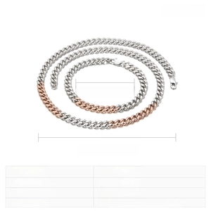 Detail von Edelstahl-NK-Kettenset in Silber und Roségold mit einer Breite von 7 mm