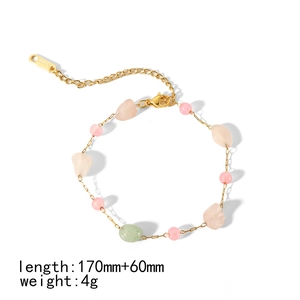 Bracelet en acier inoxydable doré 18 carats avec pierres roses et vertes et chaîne