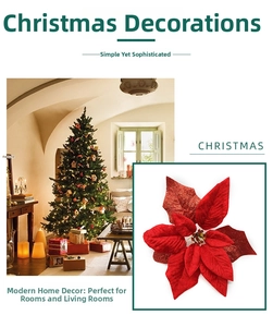 Détail d'un poinsettia rouge pailleté pour sapin de Noël et décoration de fête