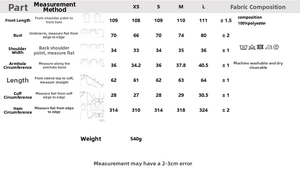 Detailed size chart and washing instructions for the asymmetric fashion dress