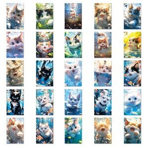 Griglia di 25 adesivi di gatti carini che mostrano gattini che giocano sott'acqua