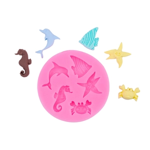 Pink silicone mold for DIY sea creatures like seahorses and dolphins for fondant or soap