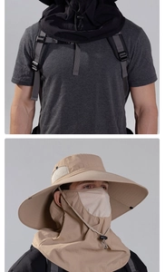 Detail of wide brim sun hat with mesh vents and adjustable drawcord for outdoor protection