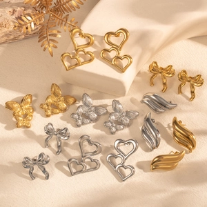 Stainless Steel Stud Earrings Butterfly Heart Bow Knot For Women Elegant Fashion Jewelry