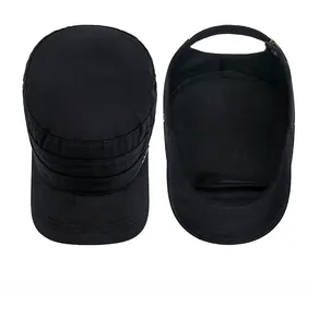 Detail view of cotton flat top cap showing the reinforced crown and internal lining