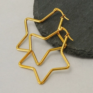 18k gold plated stainless steel hollow star hoop earrings for minimalist fashion