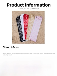 Detailed view of floral lace pattern on 43cm long wedding gloves in multiple colors