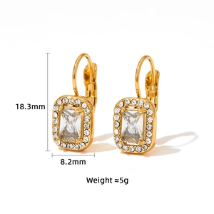 Detailed view of emerald cubic zirconia earrings with dimensions 18.3mm by 8.2mm