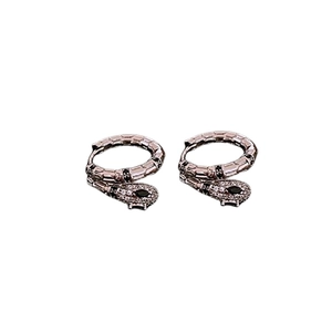 Elegant silver snake hoop earrings with white crystals and black stone accents