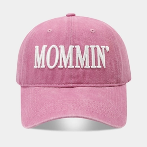 Washed pink MOMMIN' embroidered baseball cap for women with a vintage distressed finish