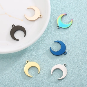 Set of 6 minimalist crescent moon jewelry pendants in various metallic colors